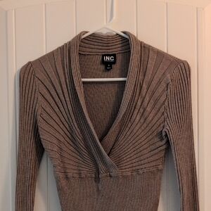 INC International Concepts Taupe Ribbed Sweater
